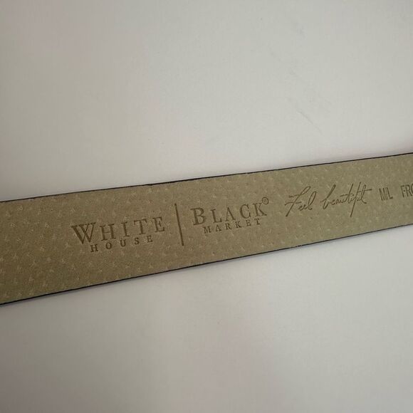 WHBM Black Leather Belt with Silver Buckle Detail Size M/L NWOT - Picture 7 of 8